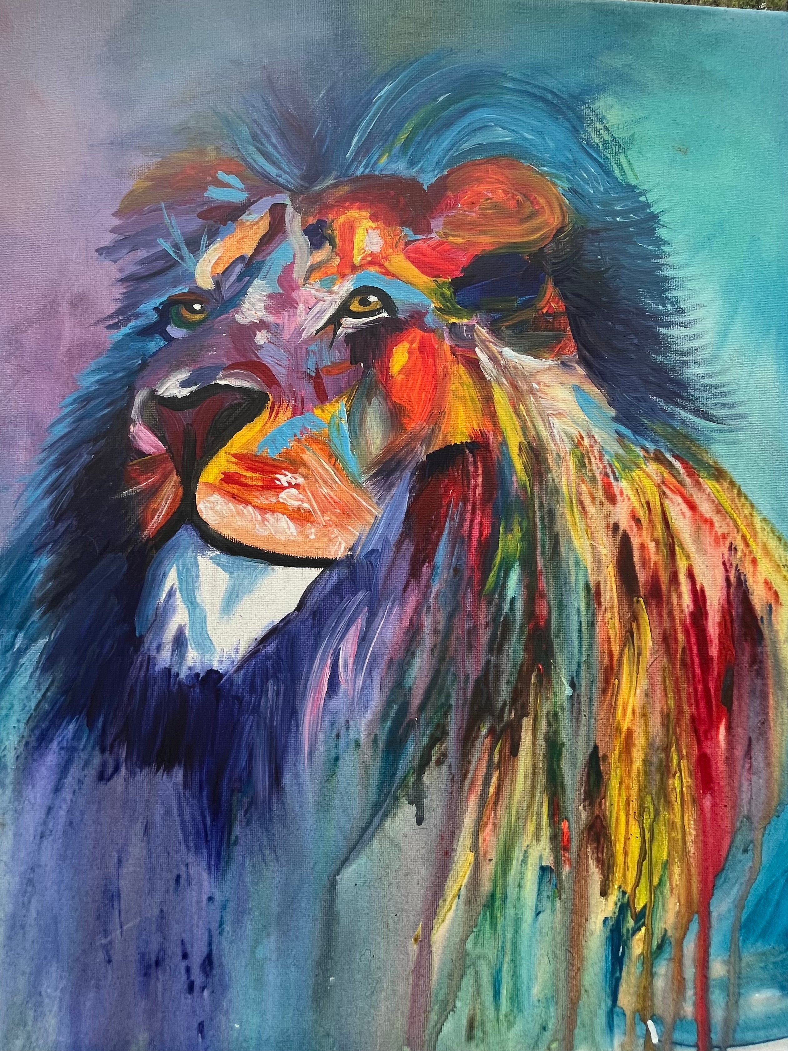 Spectrum King: Multi-Color Lion Portrait