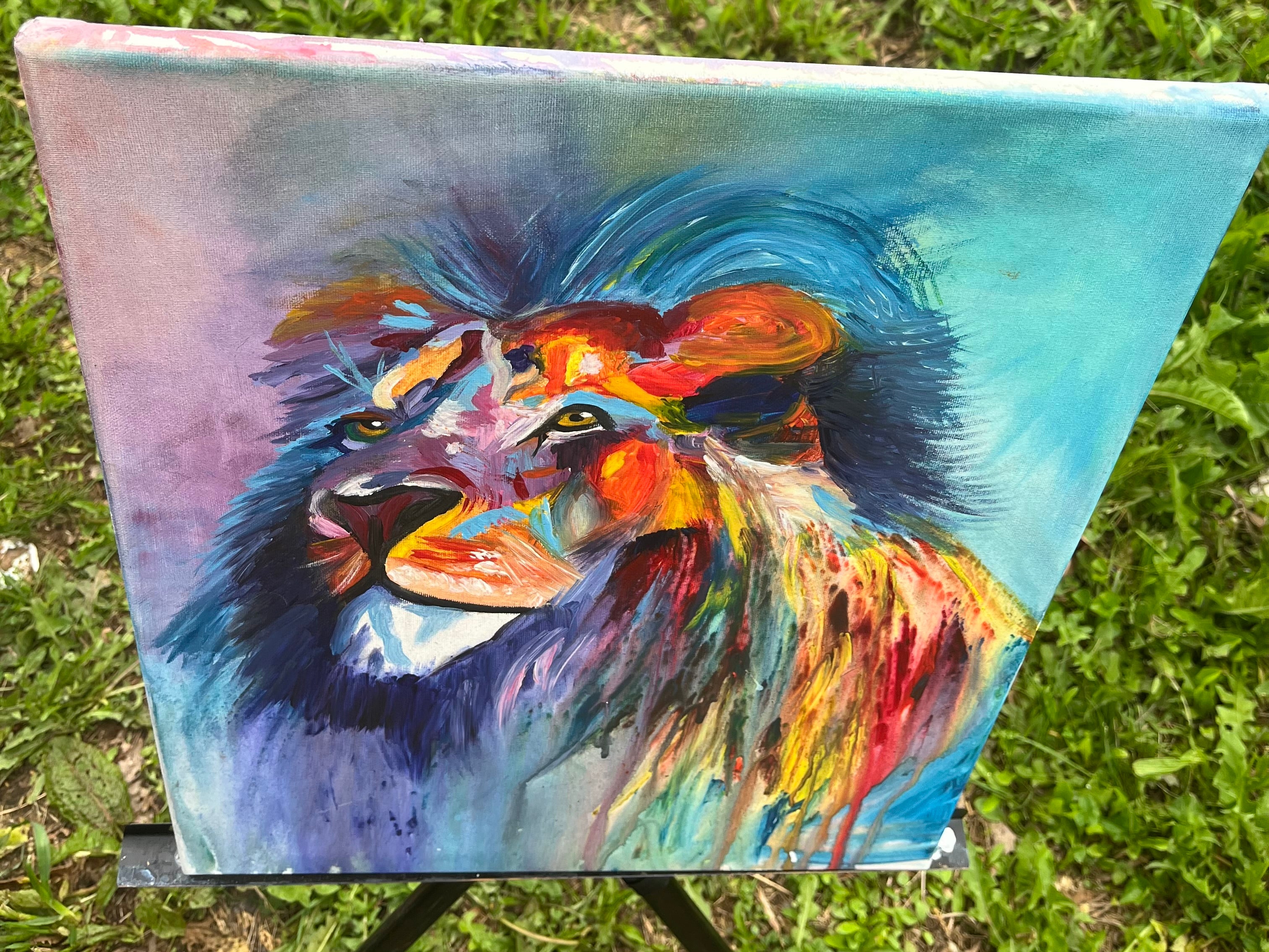 Spectrum King: Multi-Color Lion Portrait