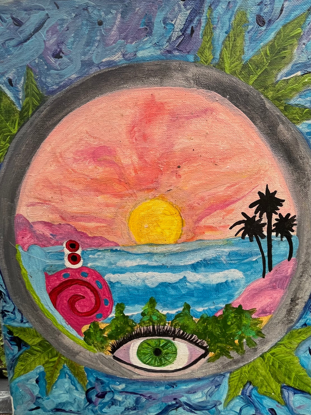 Porthole to Paradise: A Surreal Sunset