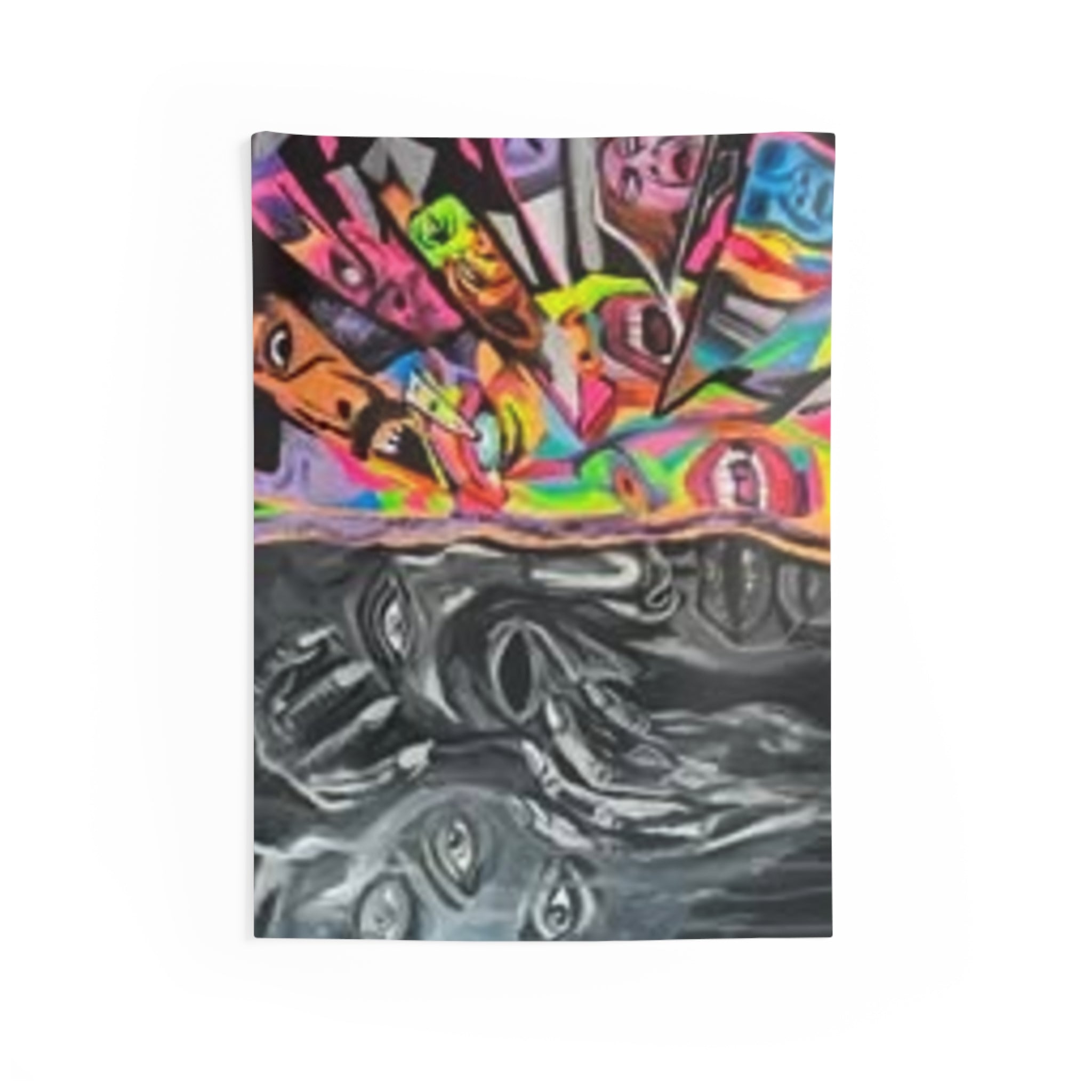 Color Burst Portrait Indoor Wall Tapestry — Vibrant Abstract Faces Art