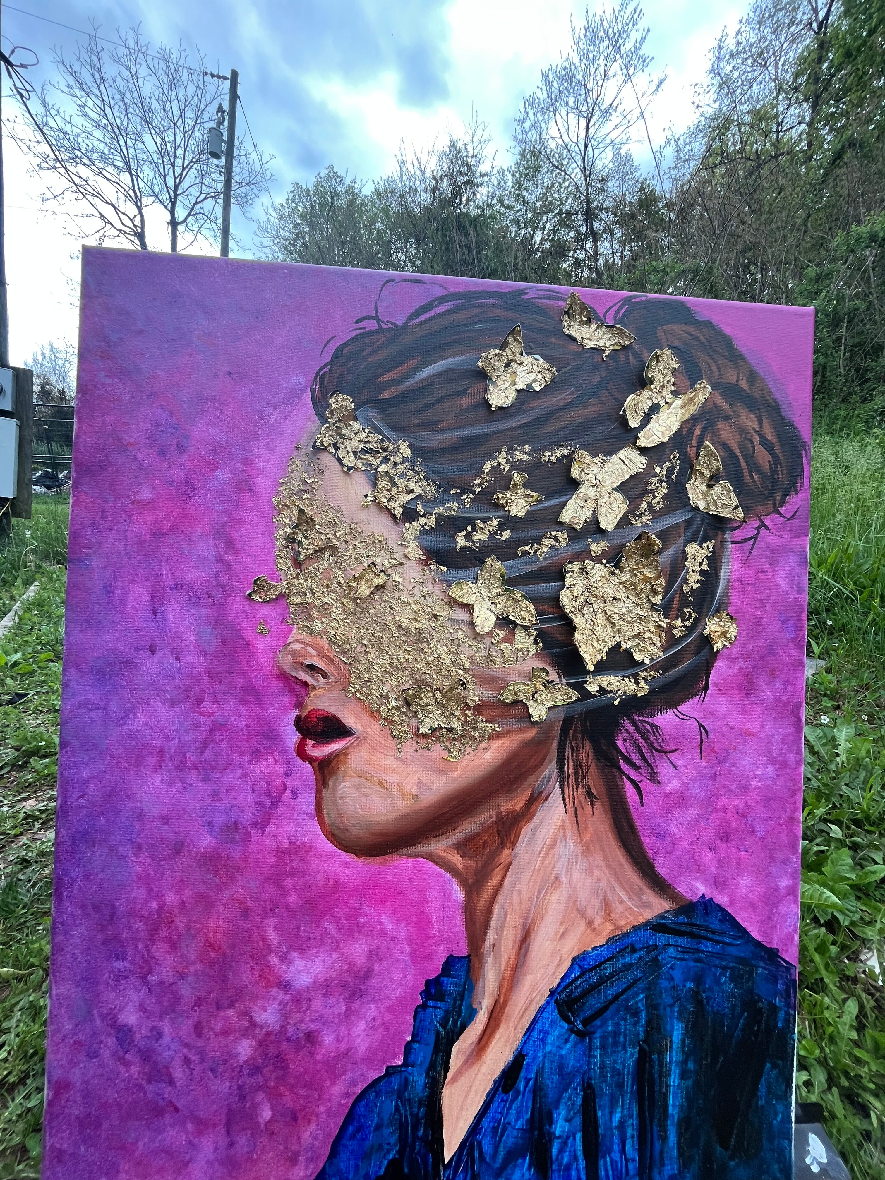 Gilded Butterflies - Gold Leaf & Acrylic on Canvas