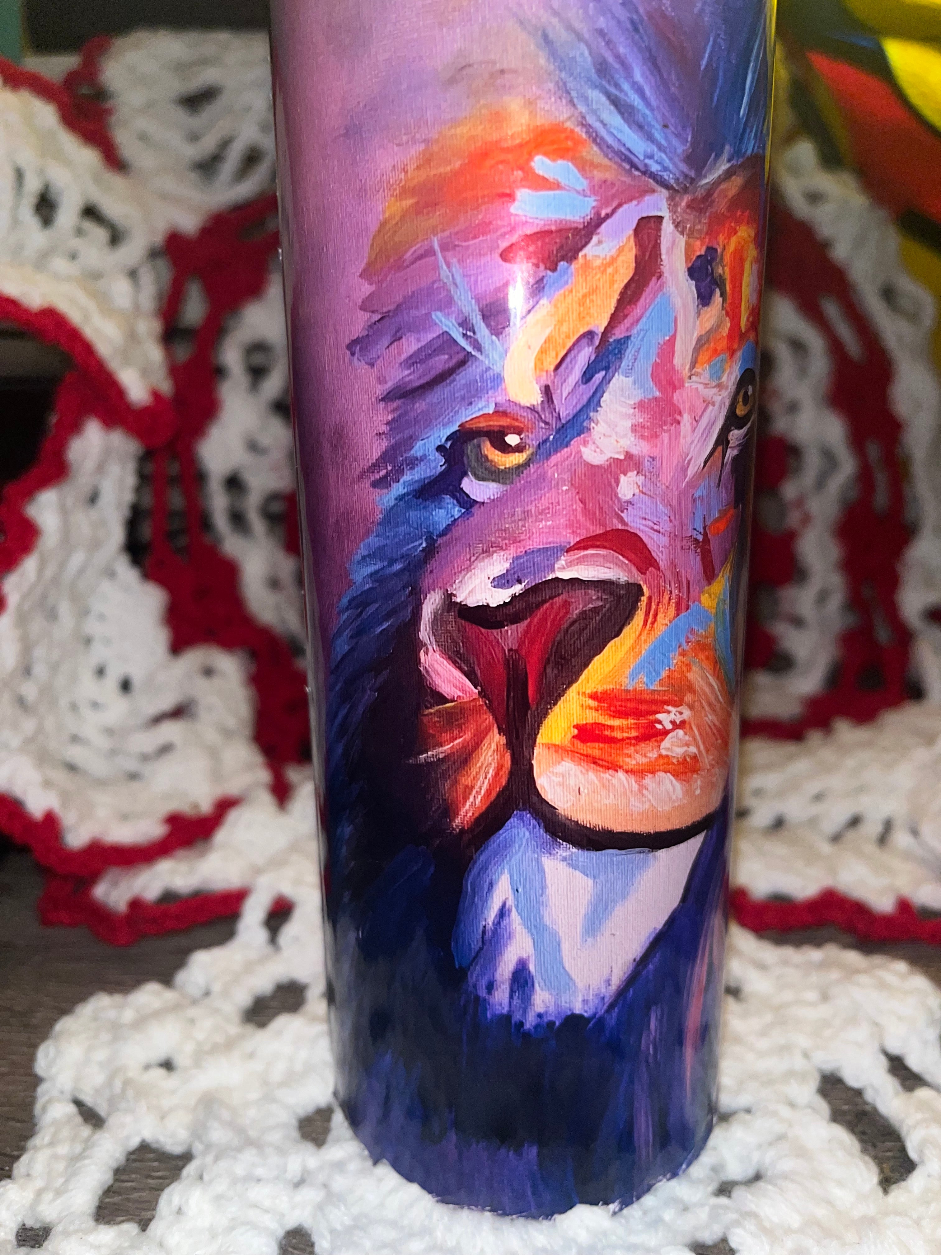 Spectrum King– Original Abstract Lion Mixed Media Tumbler