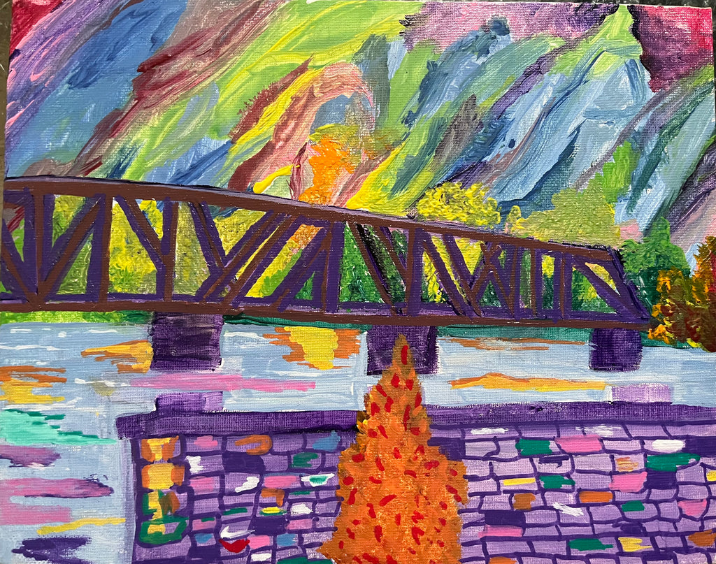 Vibrant Waters & Iron Bridge" | Original Acrylic Canvas Painting