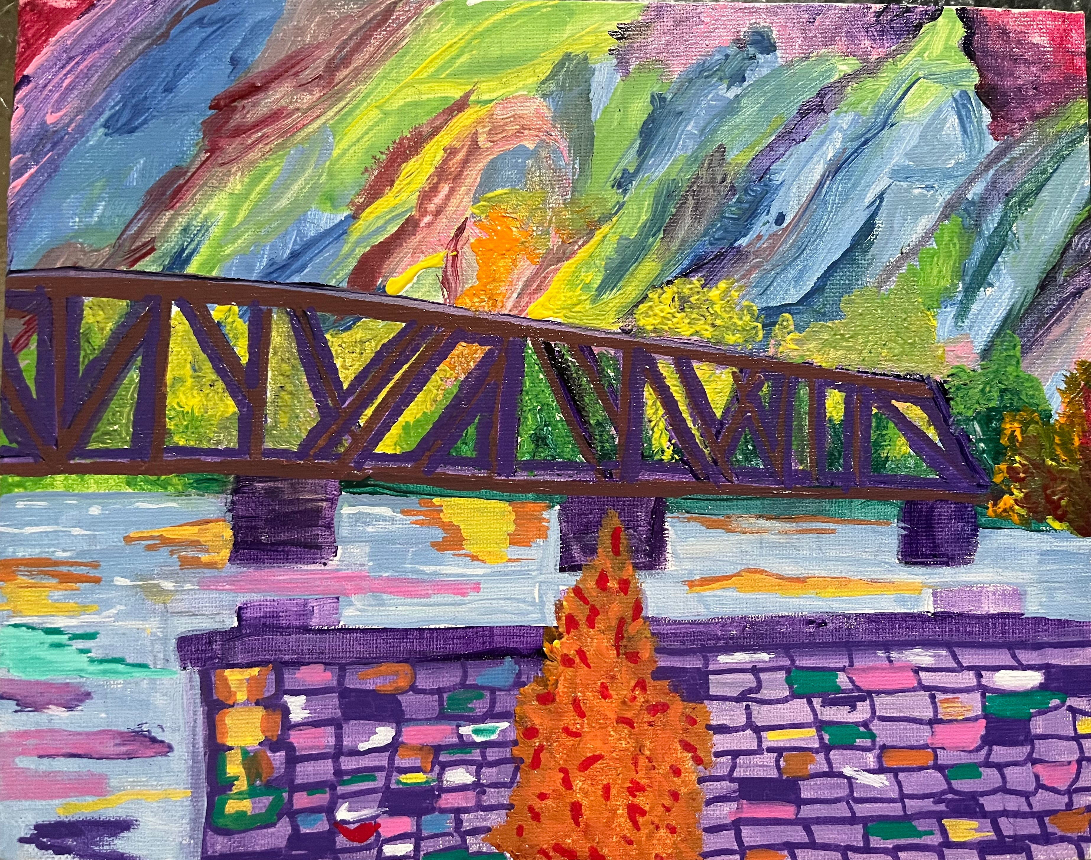 Vibrant Waters & Iron Bridge" | Original Acrylic Canvas Painting