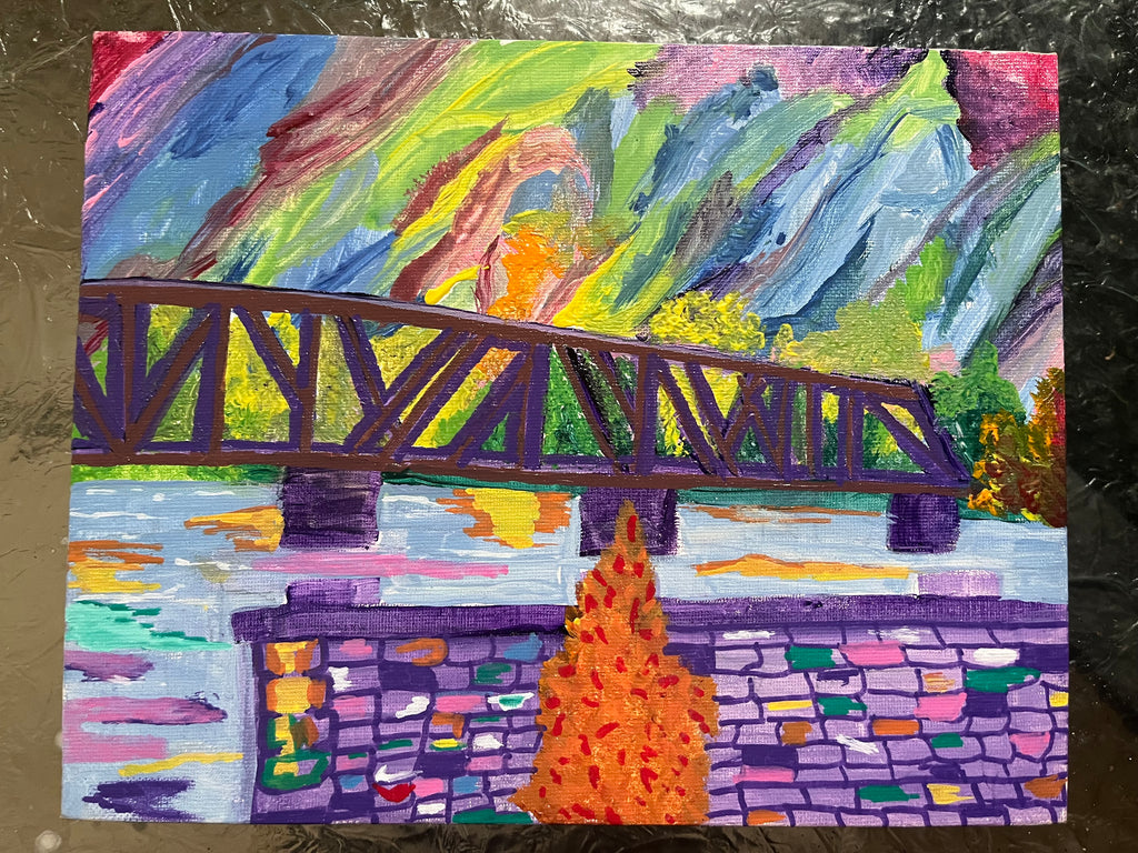 Vibrant Waters & Iron Bridge" | Original Acrylic Canvas Painting