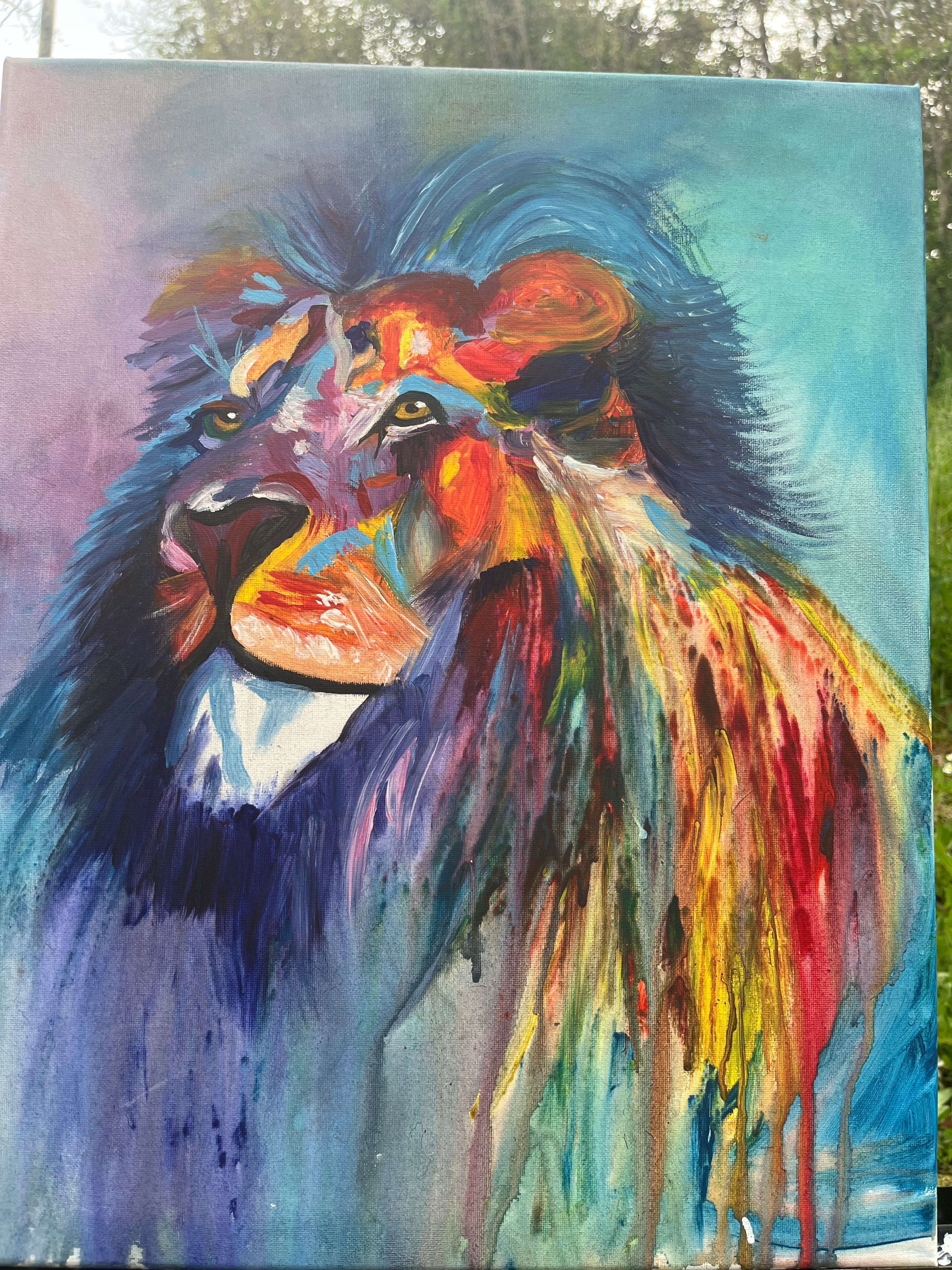 Spectrum King: Multi-Color Lion Portrait