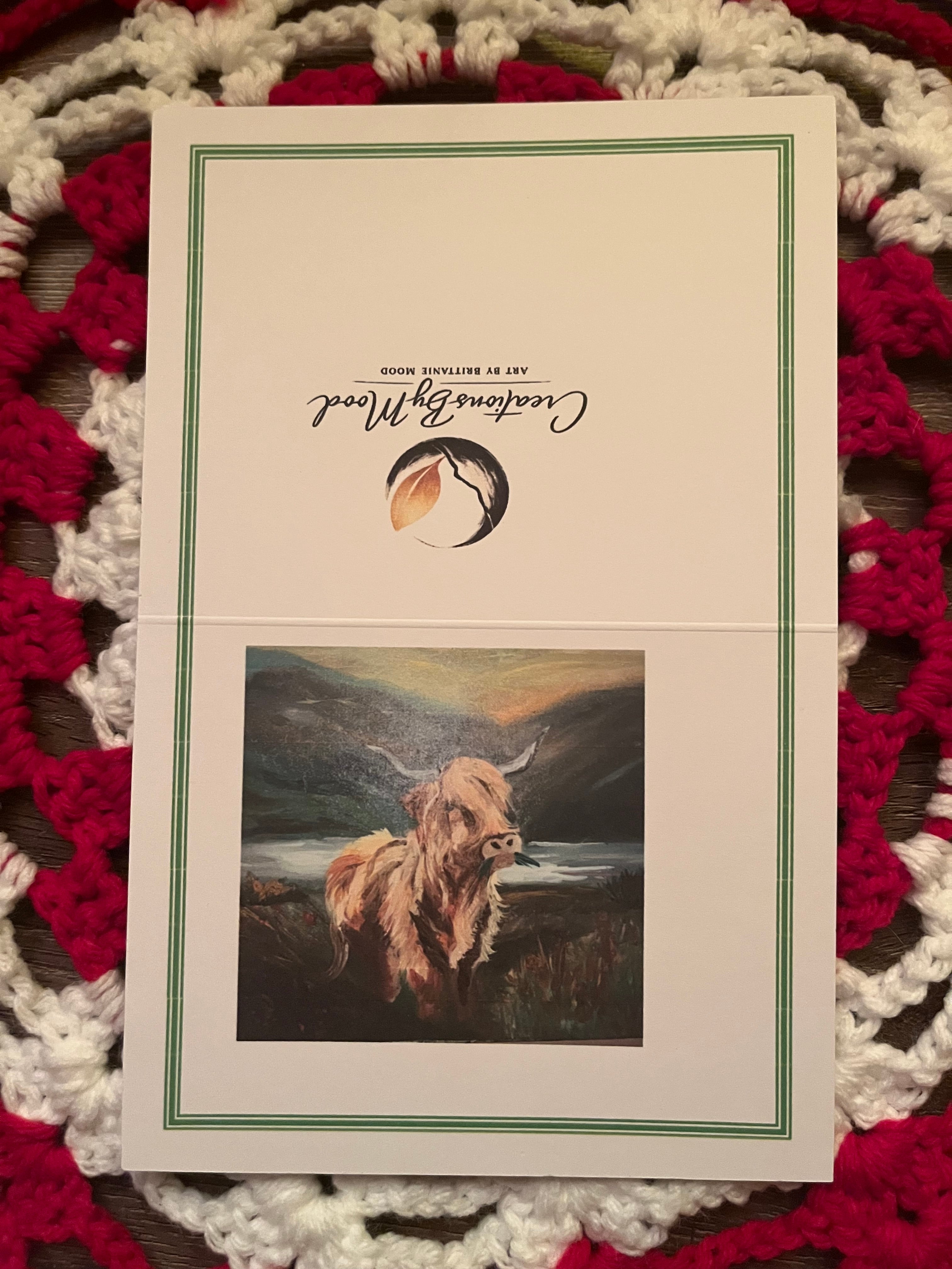 "Your Strength is Enough" – Highland Cow Encouragement Greeting Card