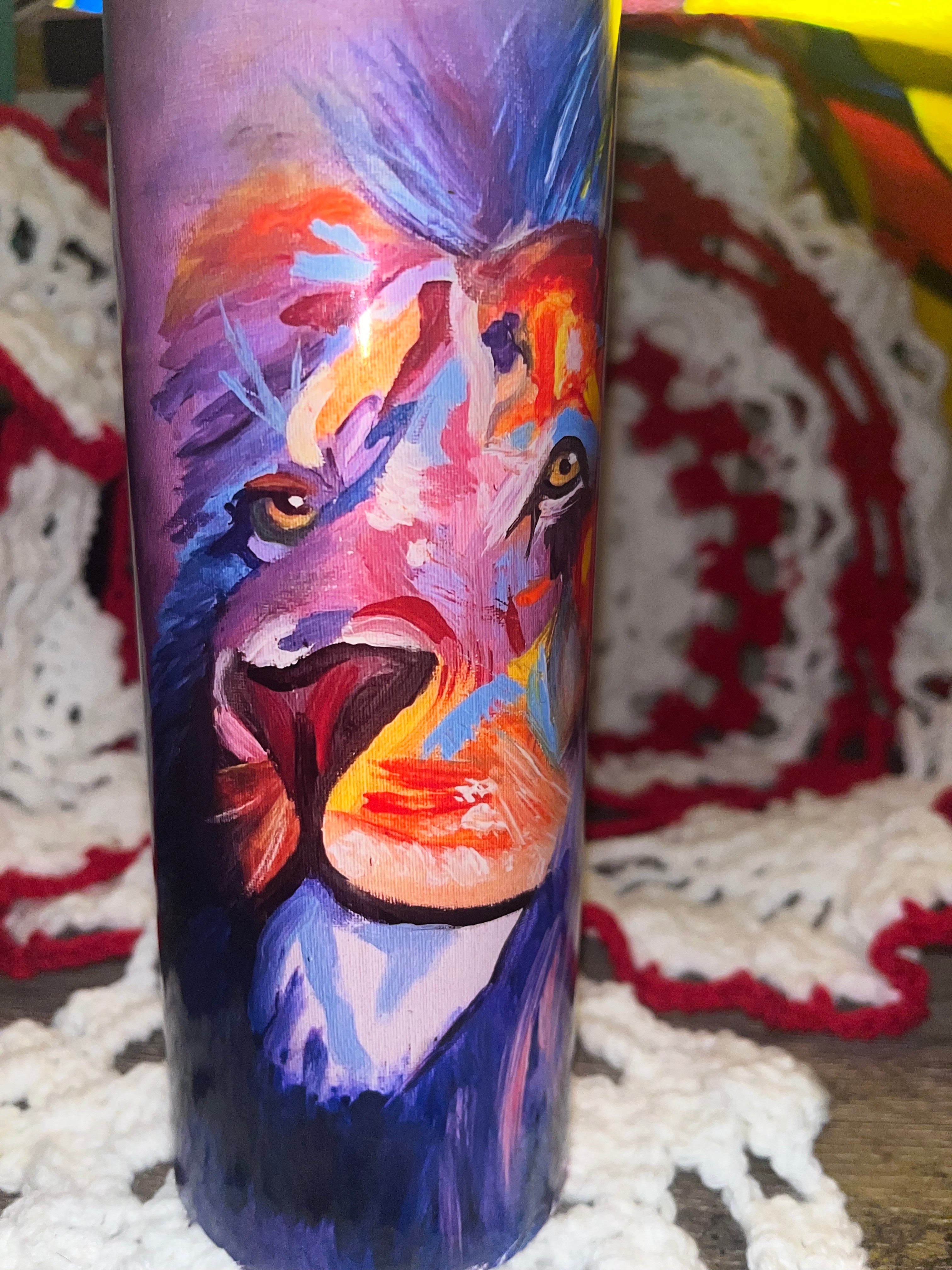 Spectrum King– Original Abstract Lion Mixed Media Tumbler